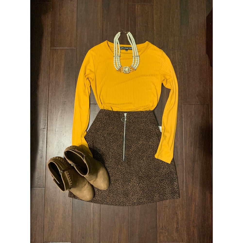 Brown Leopard Print Corduroy Skirt